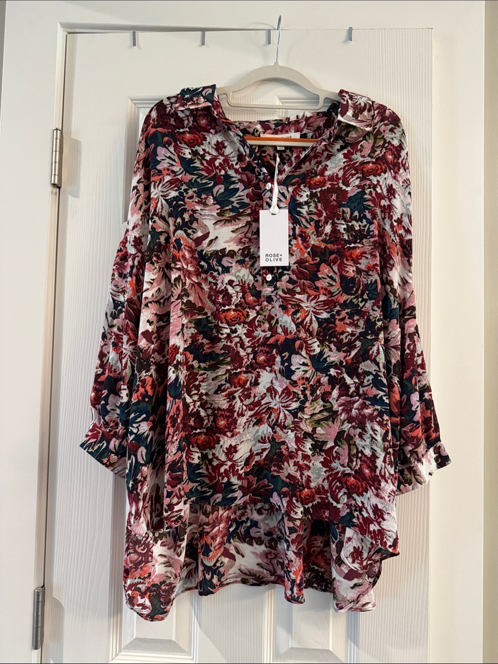 Rose & Olive Burgundy Multi Floral Tunic Blouse